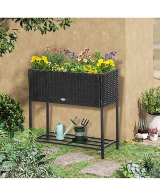 Outsunny Elevated Planter Box with Rattan Look