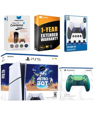 PlayStation 5 Slim Disc Astro Bot Bundle with Extra Controller, Trigger Stop Kit, MightySkins Code and 1 Year Extended Warranty
