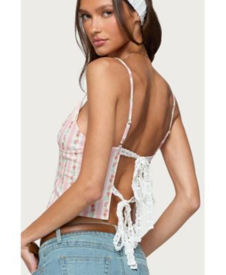 Womens Raia Floral Striped Backless Top