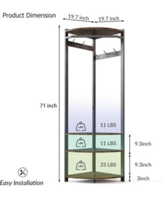 3-In-1 Narrow Corner Coat Rack Stand with Shoe Bench & Storage Shelf for Hallway, Bedroom, Living Room - Space Saving Coat Hooks & Shoe Rack