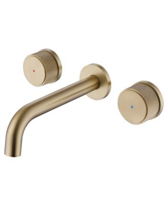 Two-Handle Wall-Mounted Bathroom Sink Faucet in Brushed Gold Finish