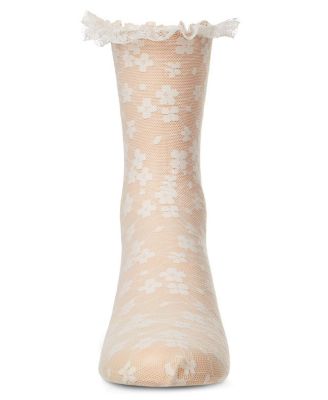 Little Girls Lace-Trim Lettuce-Edge Floral Net Ankle Sock