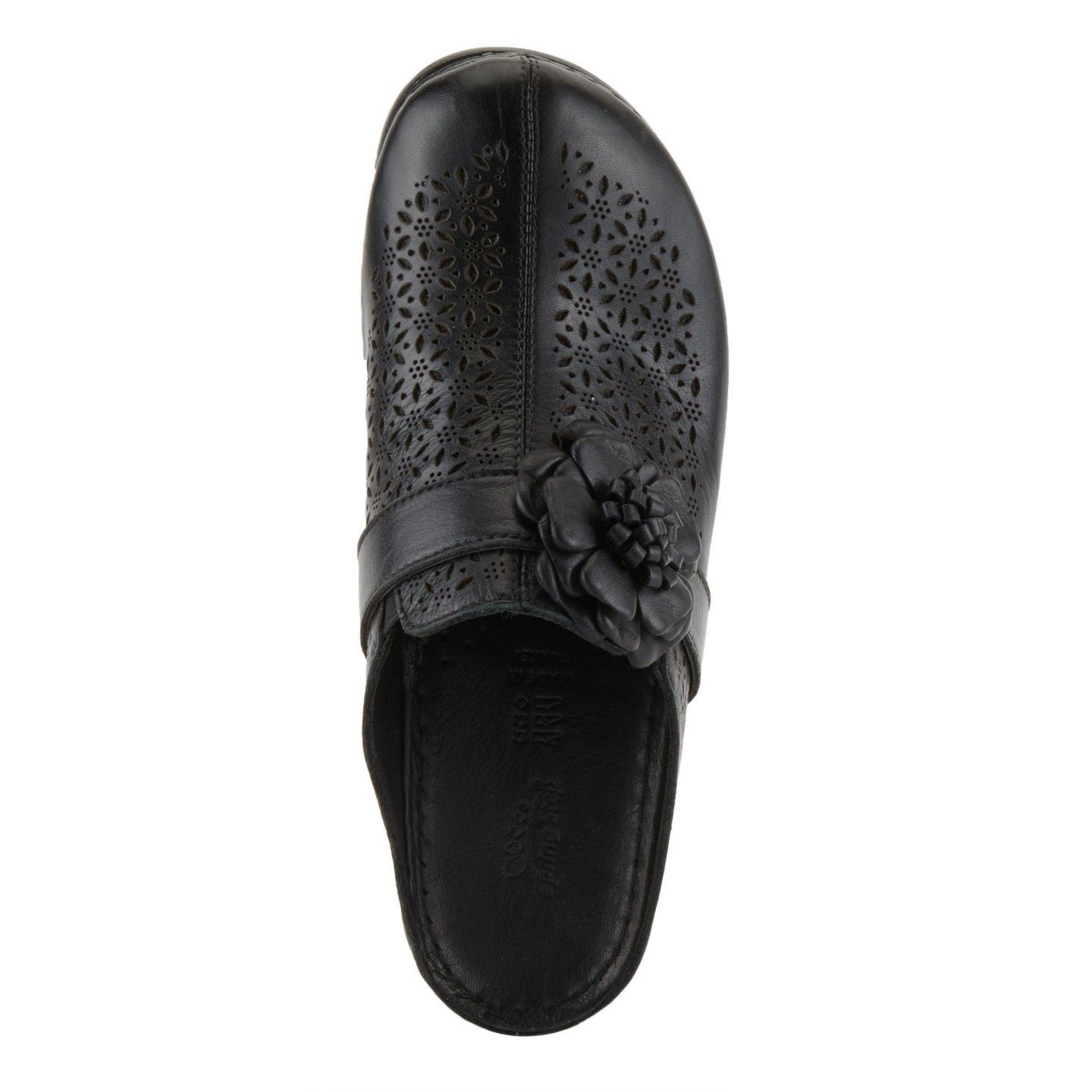 Женские сабо Spring Step Azura Lilybean Leather Perforated Clogs with Floral Applique and Open Back, цвет: Чёрный — фото 5