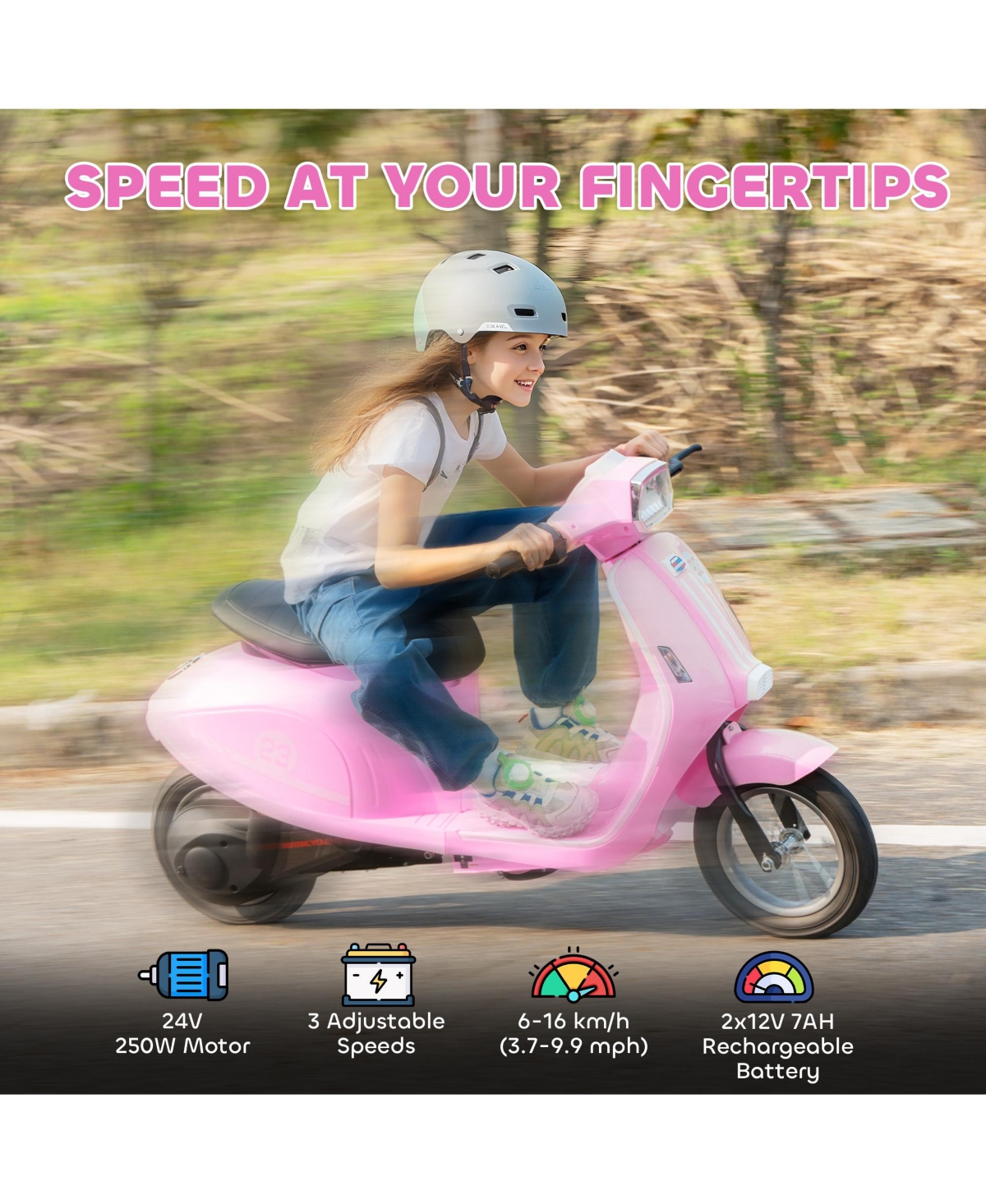 Qaba 24V Kids Motorcycle with Rear Suspension, Lights for 8-12 Years,