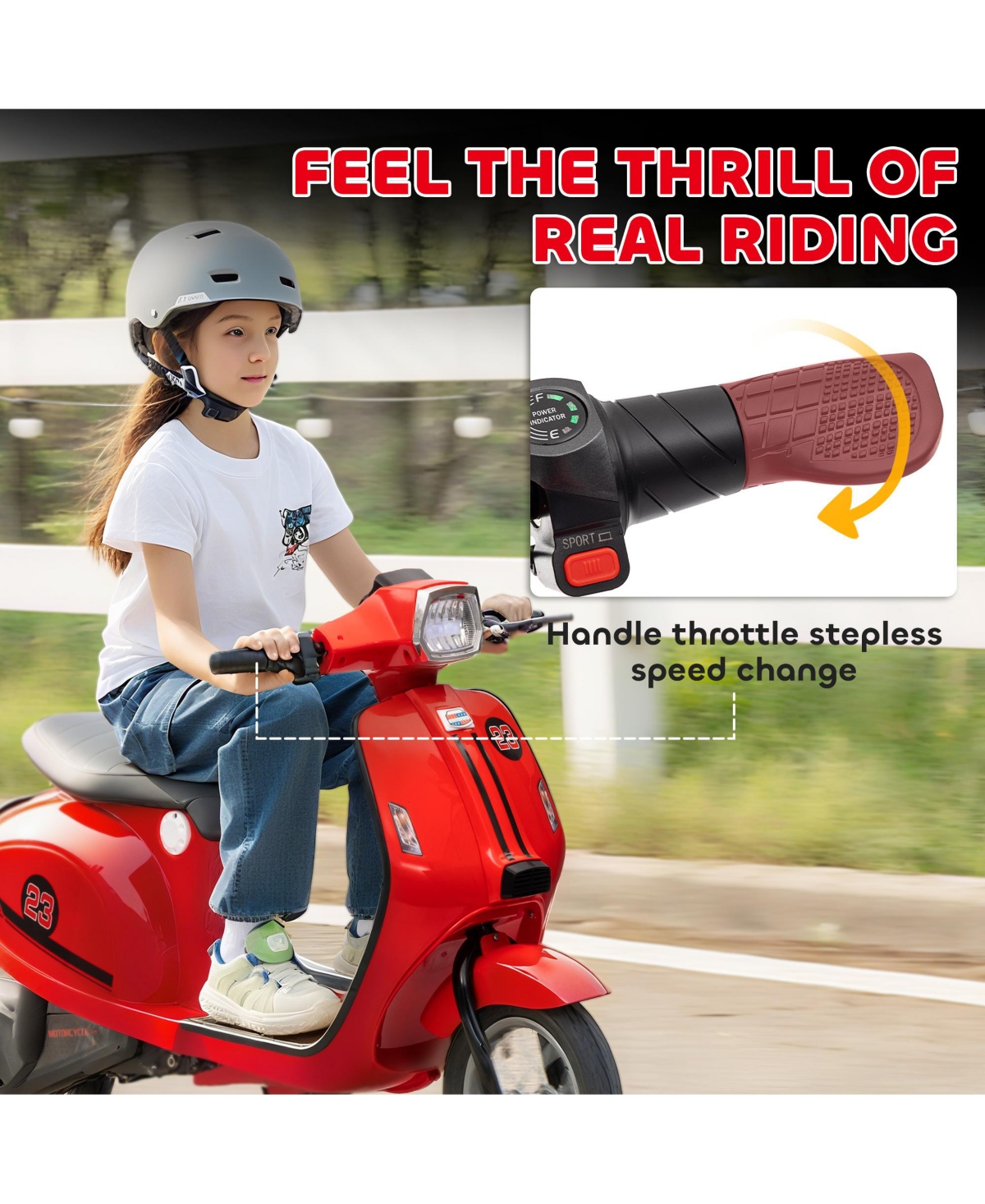 Qaba 24V Kids Motorcycle with Rear Suspension, Lights for 8-12 Years,