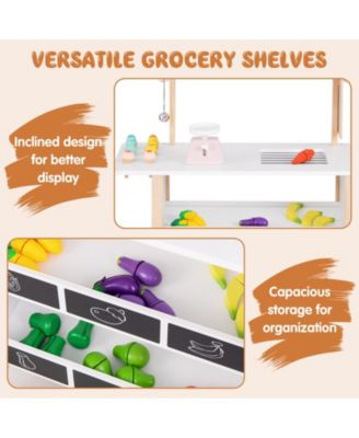 Kids Wooden Ice Cream Cart with Chalkboard & Storage – White