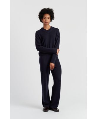 Women's Wool-Cashmere Ribbed V-neck Sweater