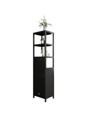 BLACK Slim Tall Cabinet Shutter Door +3 Tier Shelves