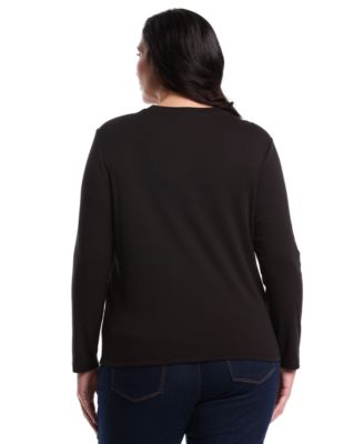 Plus Size Laced Crew Neck Long Sleeve Top
