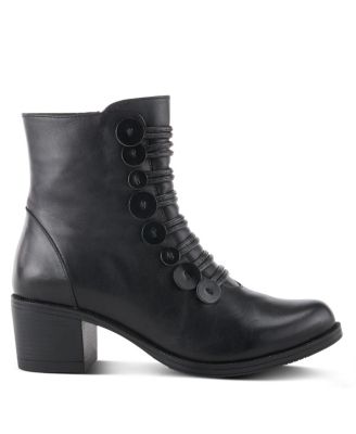 Garibaldi Leather Mid Boot with Decorative Lace and Button Detail on Block Heel