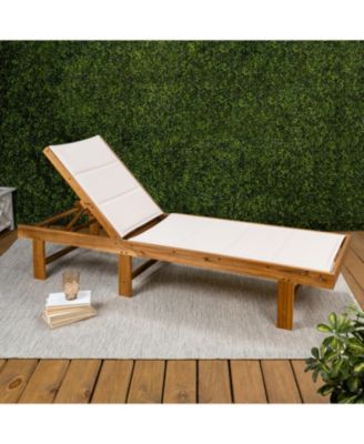 Mallorca Modern Classic Foldable Adjustable Wood Chaise Outdoor Lounge Chair with Cushion & Wheels