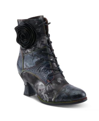L’Artiste Women’s ROSELIA-STUNIN Lace-Up Booties with Handpainted Floral Details, Rainbow Stitching & Salsa Heel