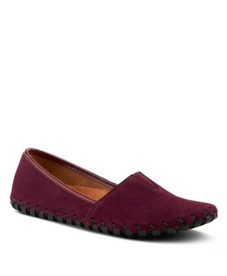 Kathaleta Suede Slip-On Comfort Flats with V-Elastic Notch, Arch Support and Removable Insole
