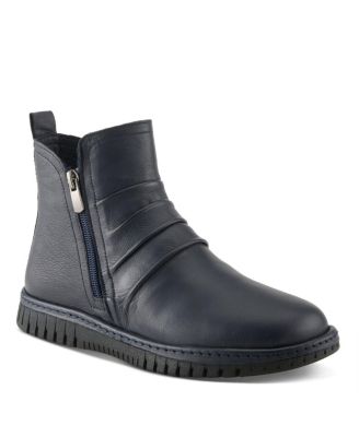 Rosado Ruched Leather Bootie with Dual Zippers and Removable Insole