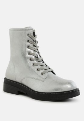 Womens Clover Faux Leather Lace Up Boots