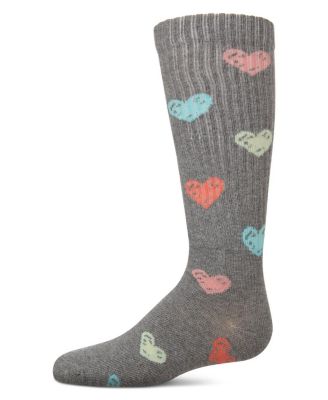 Big Girls Ribbed Cotton Blend "Multi Graffiti Hearts" Knee Sock
