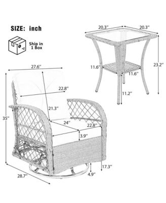 - 3-Piece Rattan Patio Set with Swivel Chairs & Table - Brown