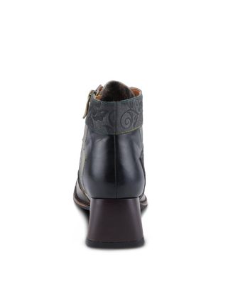 L’Artiste Women’s COPINE Multicolor Embossed Leather & Suede Booties with Velvet Lining and Chunky Heel