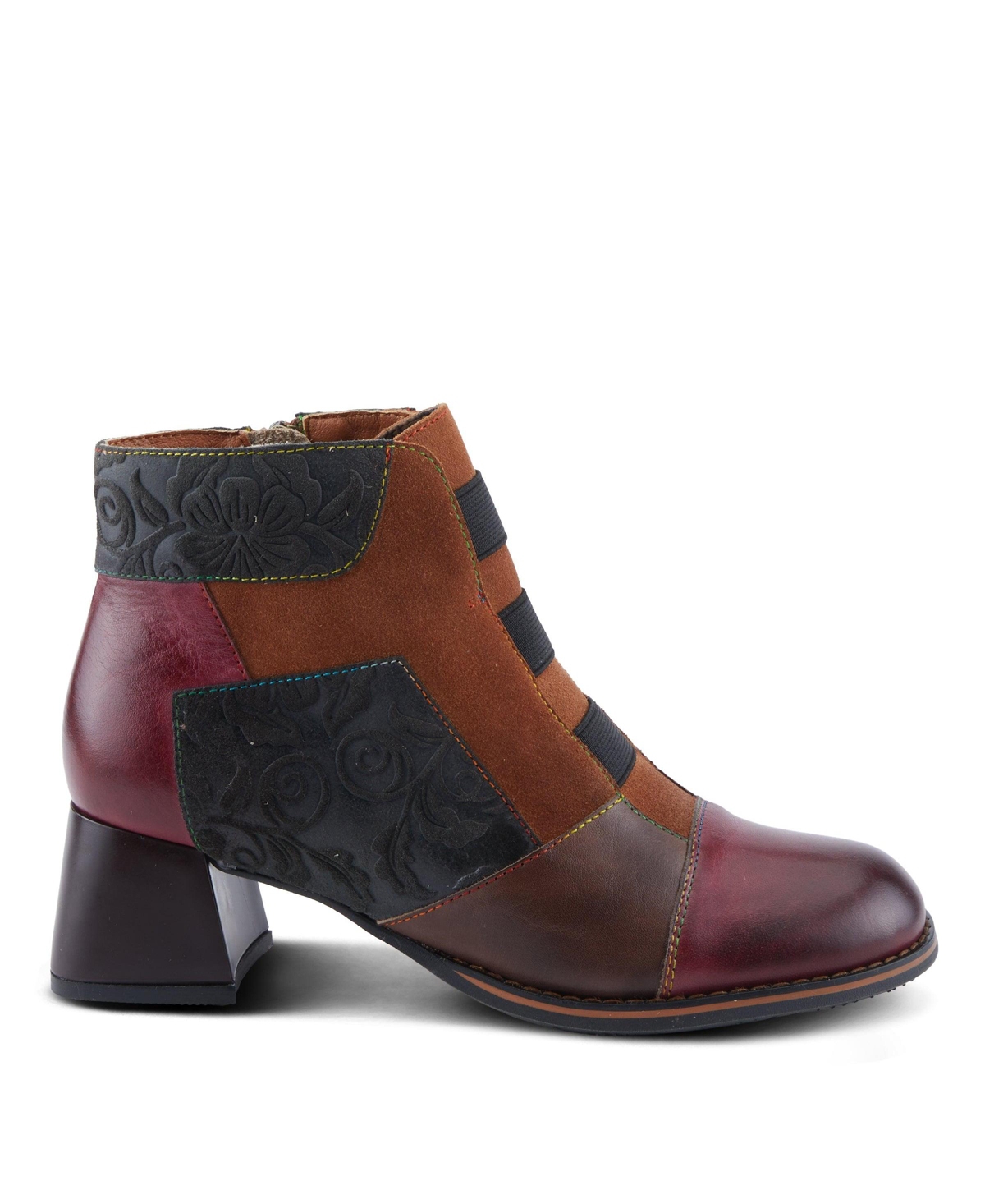 L'Artiste Women's Copine Multicolor Embossed Leather & Suede Booties with Velvet Lining and Chunky Heel