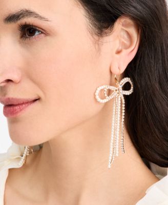 Crystal & Imitation Pearl Bow Statement Earrings, Macy's Exclusive