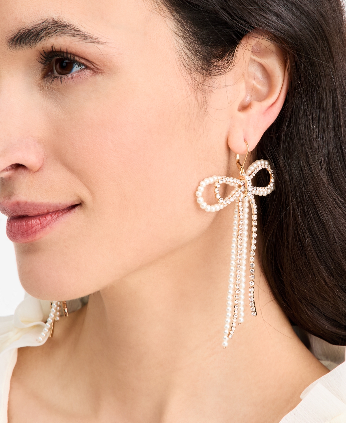 On 34th Crystal & Imitation Pearl Bow Statement Earrings, Macy's Exclusive