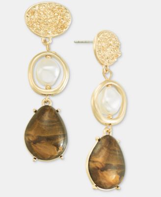 Style & Co - Disc, Stone & Imitation Pearl Triple Drop Earrings