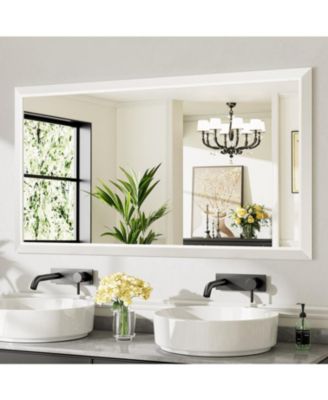 Bathroom Mirror, 55" x 30" Inch Thick Metal Framed Wall Mirrors for Bedroom, Rectangle Wall-Mounted Mirrors in White(Horizontal/Vertical)