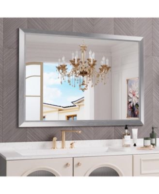 Bathroom Mirror, 55" x 36" Inch Thick Metal Framed Wall Mirrors for Over Sink, Bedroom, Living Room, Entryway, Rectangle Wall-Mounted Mirrors in Silver(Horizontal/Vertical)