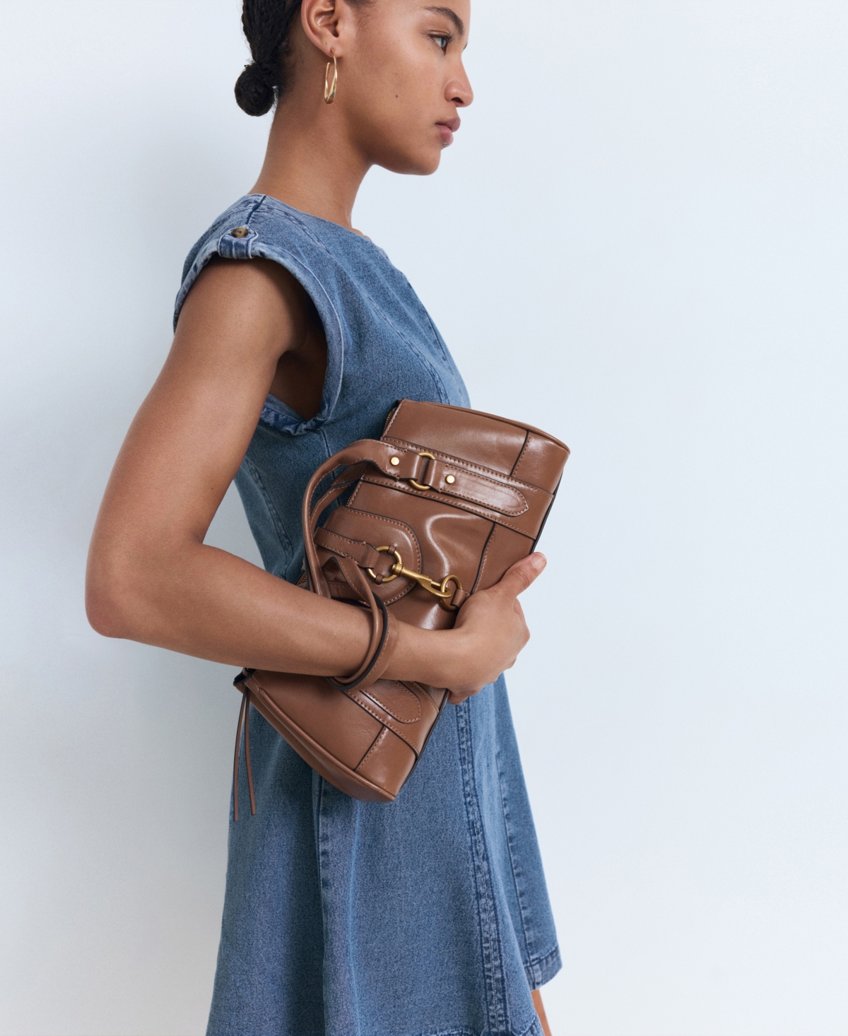 Mango Seam Detail Flare Denim Dress In Multi