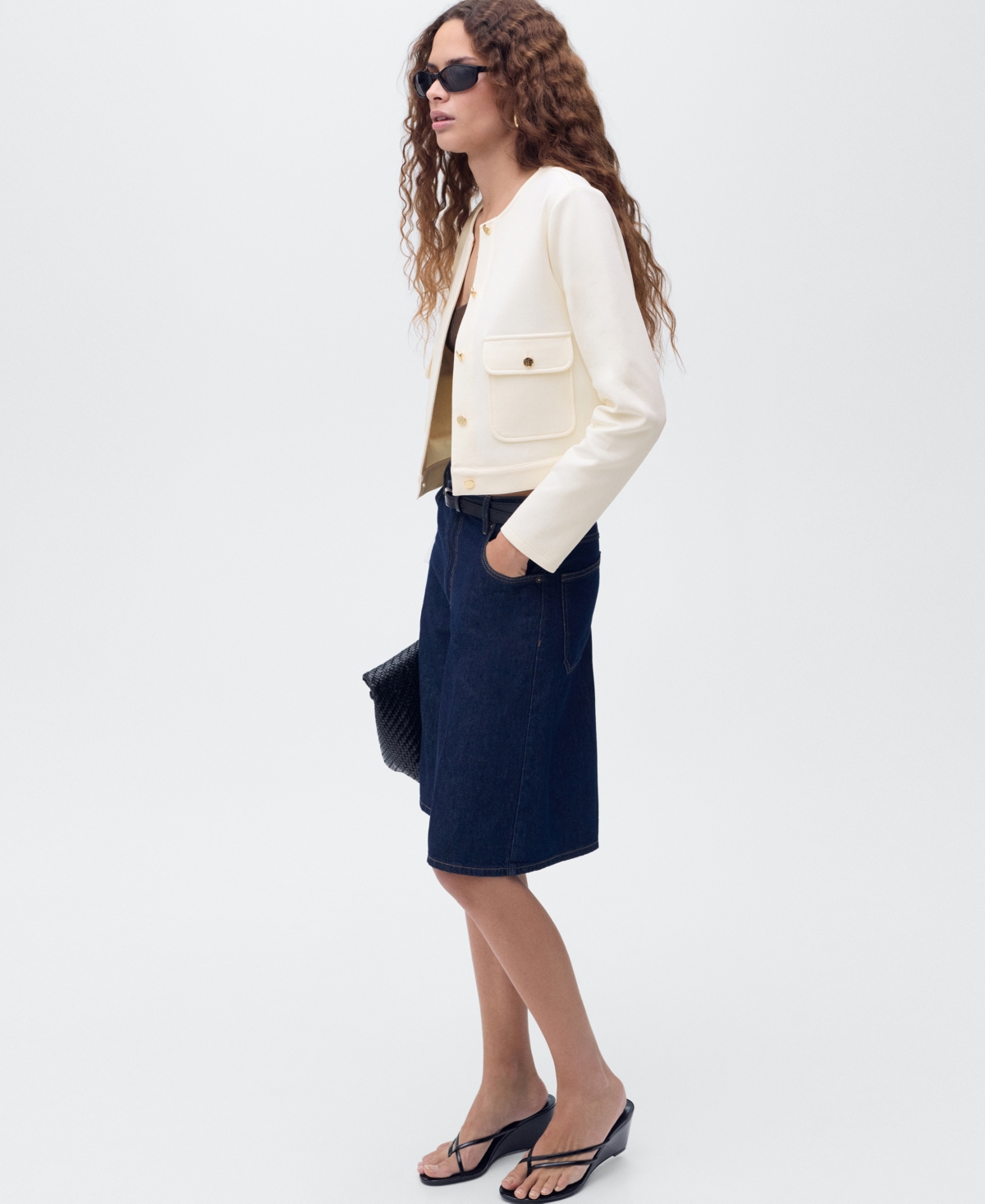 Mango Cotton Blend Crop Utility Jacket In Neutral