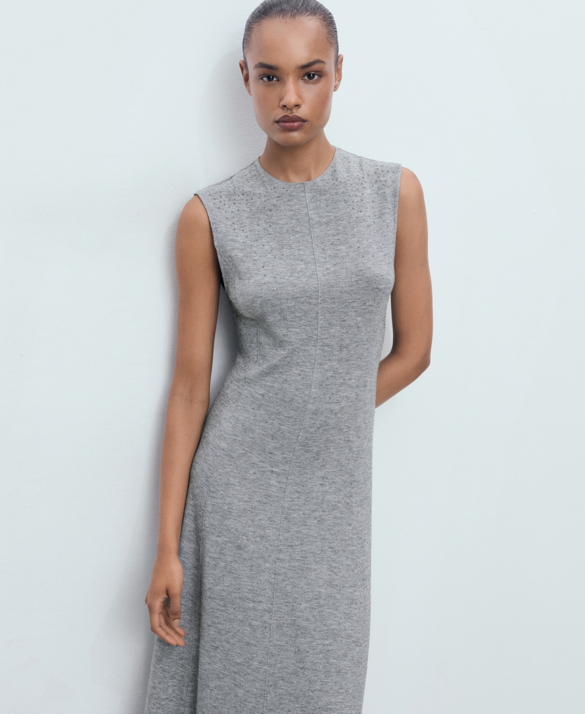 Mango Robe Midi Strass Gris Chiné Foncé - Femme - L -  In Gray