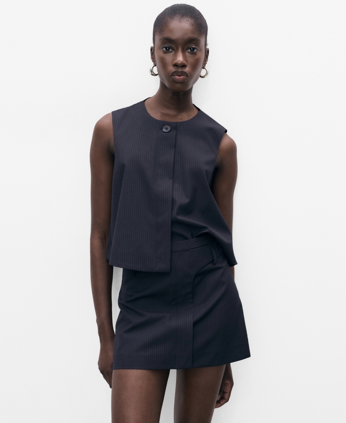 Mango Pinstriped Short Skirt Navy In Black