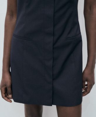 Women's Concealed Buttons Pinstripe Dress