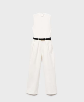 MANGO - Women's Belted Combined-Fabric Jumpsuit