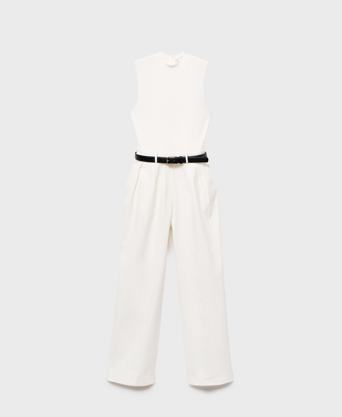 Mango Sleeveless Belted Wide Leg Jumpsuit In White