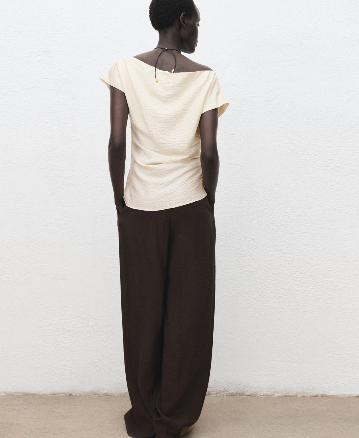 Mango Modal Blouse With An Asymmetric Neckline In Neutral