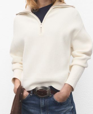 MANGO - Women's Contrasting Zipper Collar Sweater
