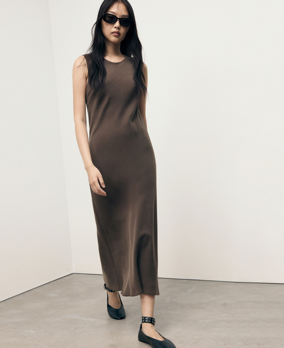 Mango Modal Midi-dress Brown In Brown