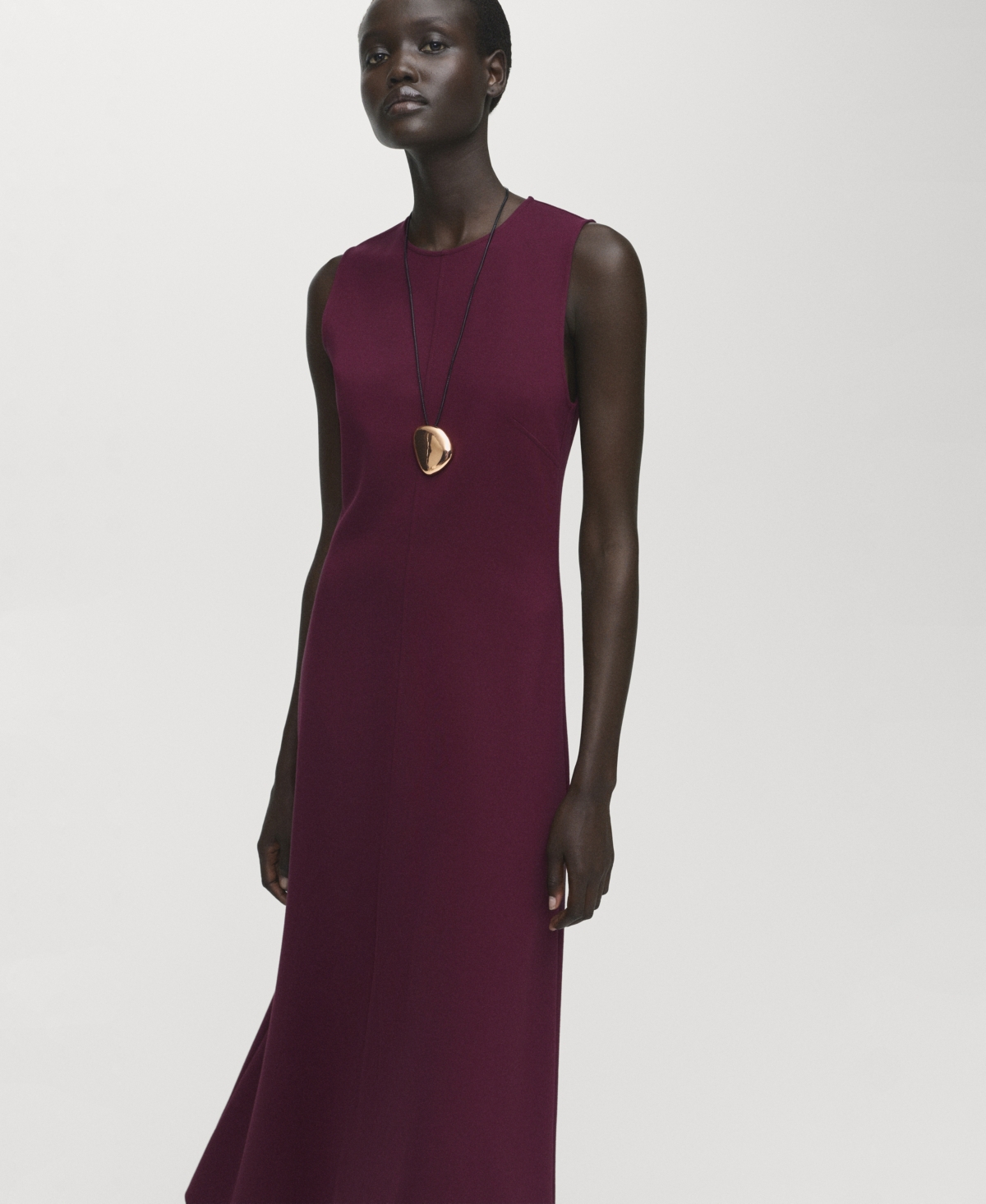 Mango Long Flared Dress Burgundy In Burgundy