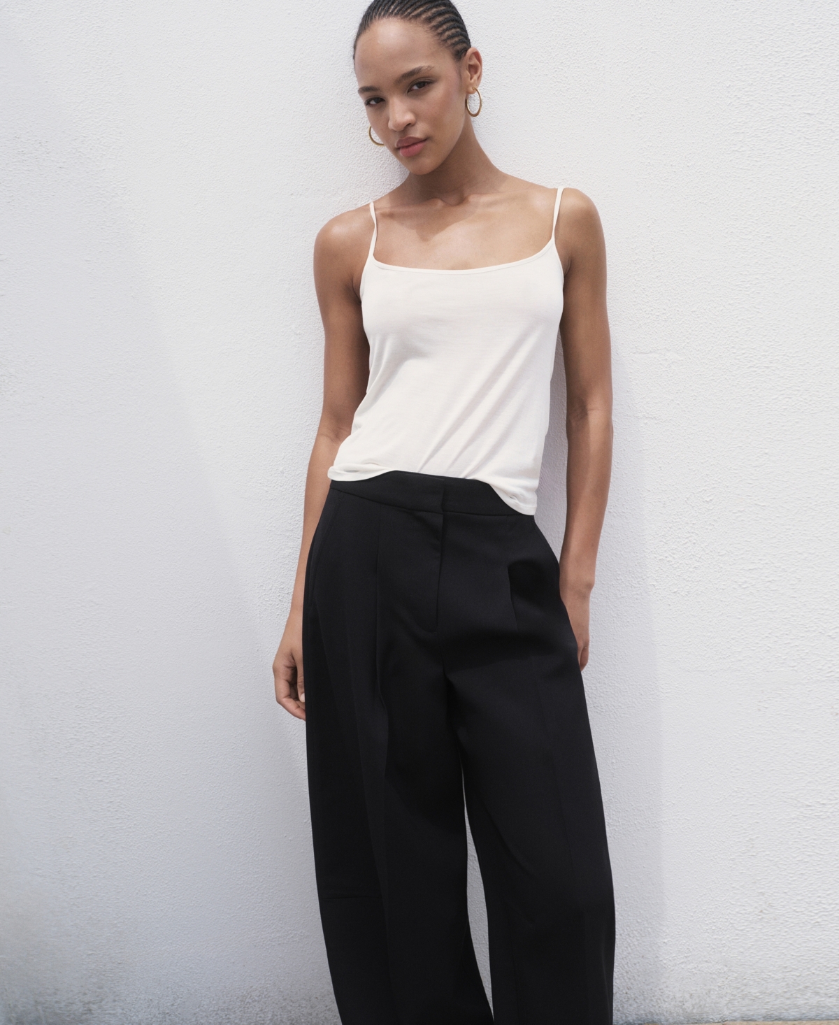 Mango Pleated Wide Leg Pants In Black