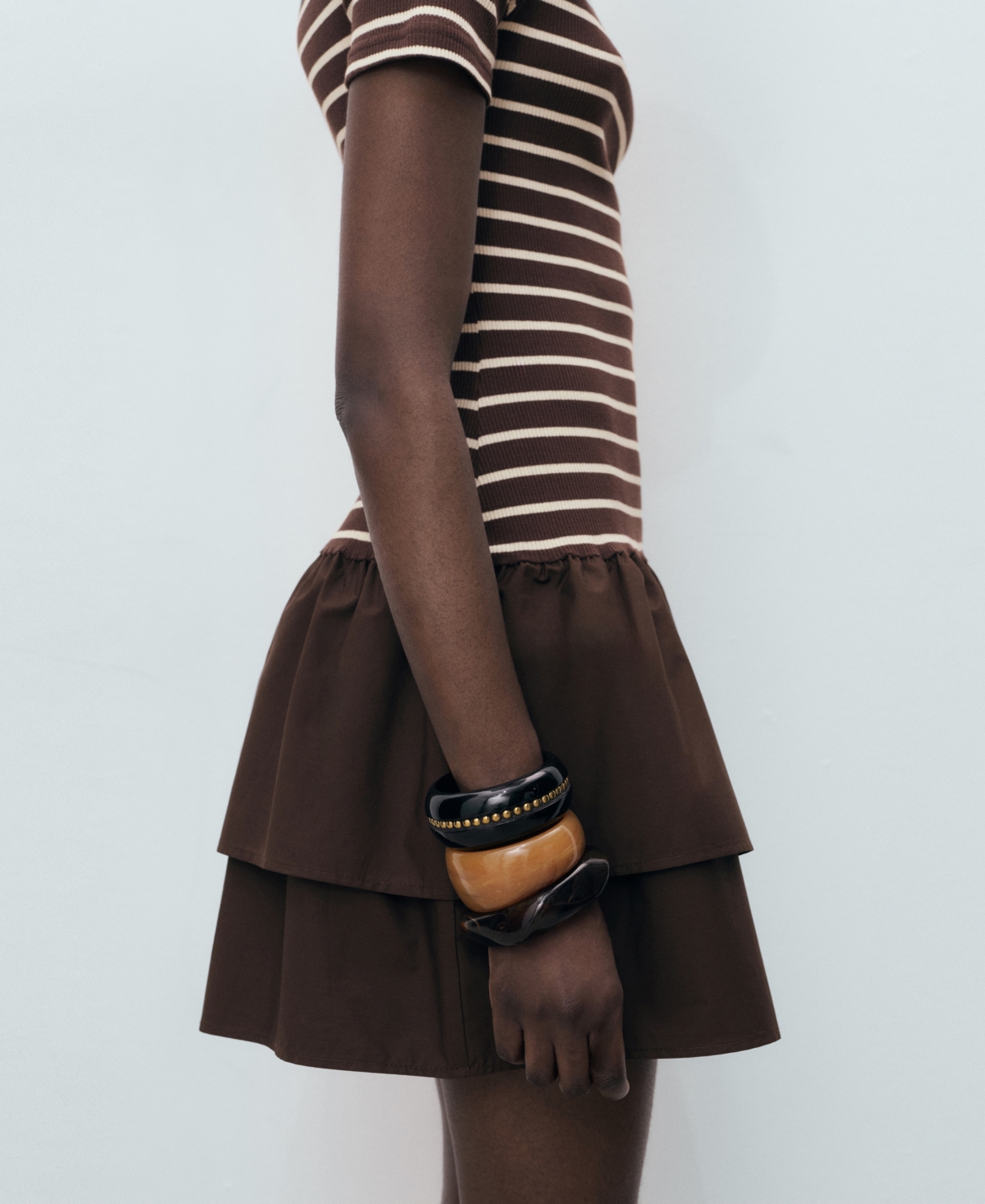 Mango Globi Stripe Layered Ruffle Dress In Brown