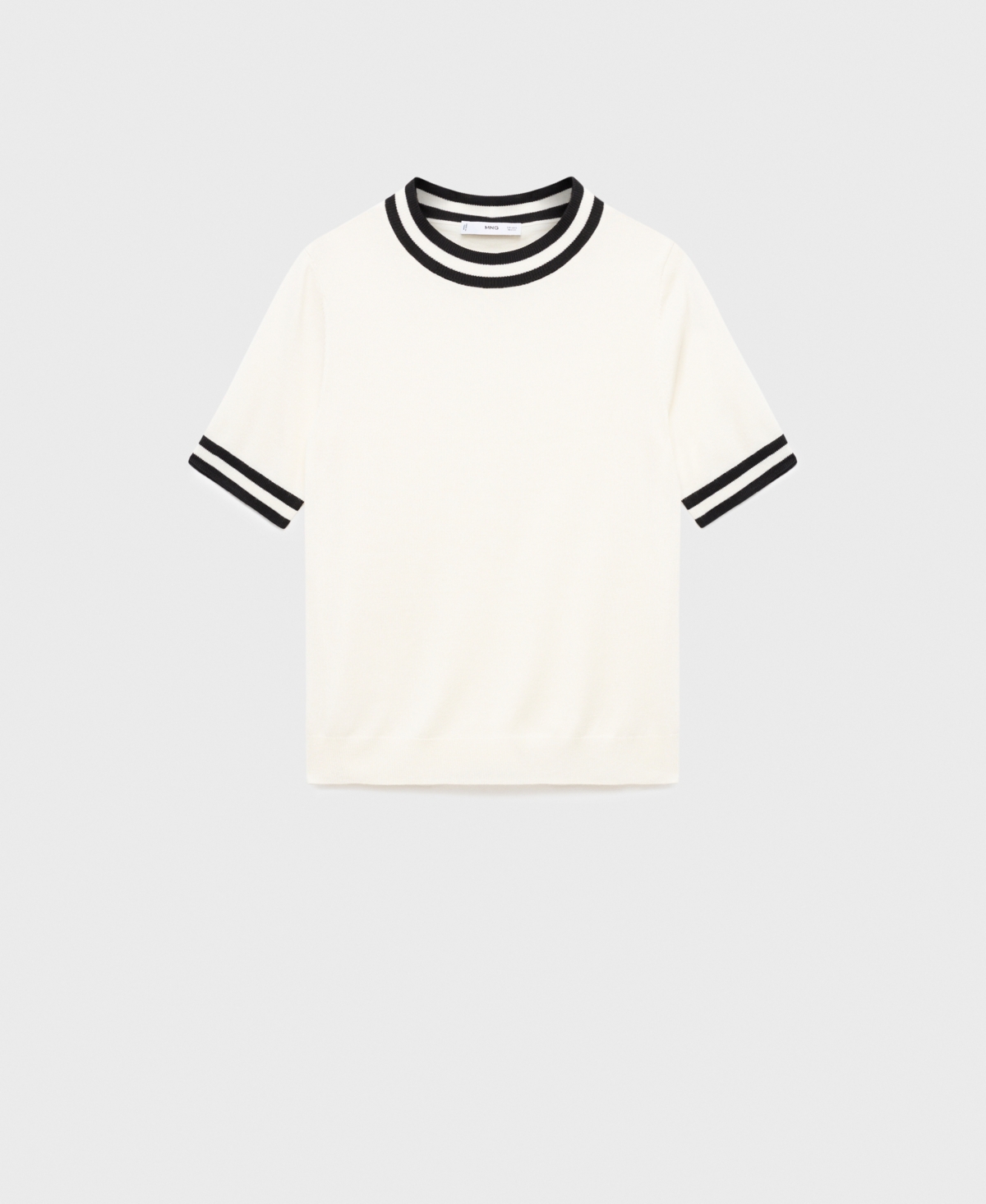 Mango Contrast Stripe Short Sleeve Sweater In White