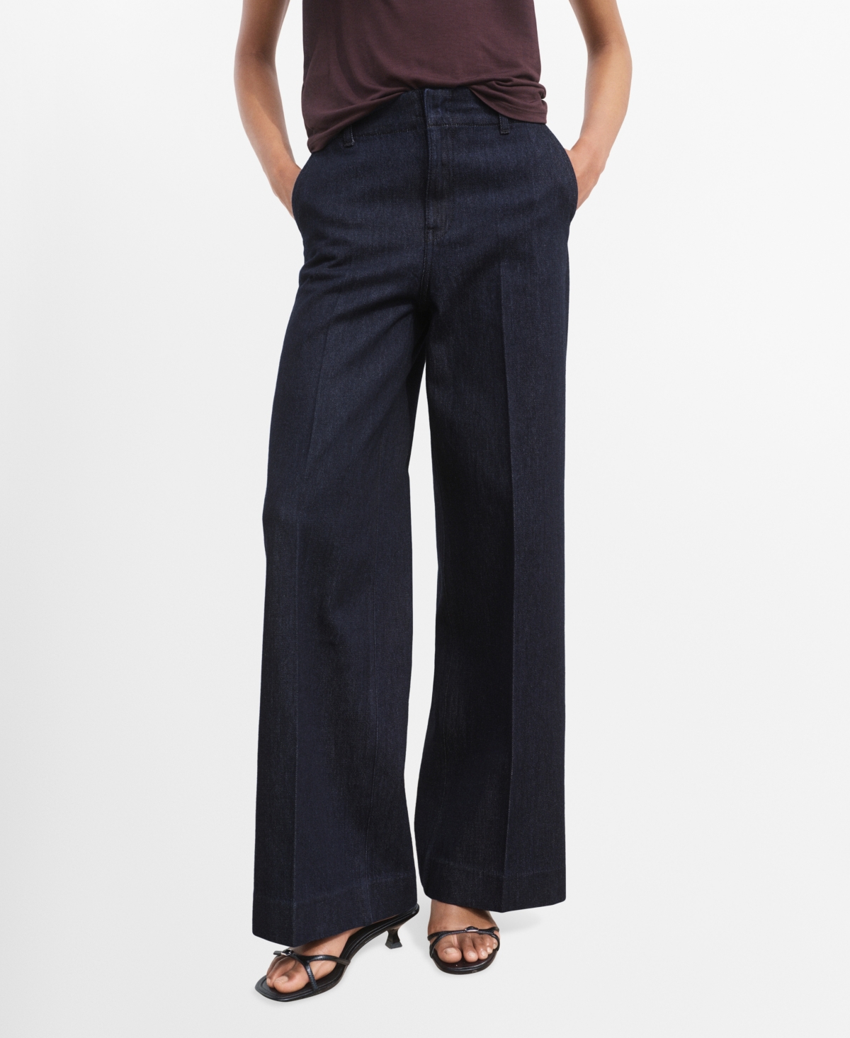 Mango Women's High-waisted Wide Leg Denim Pants In Blue