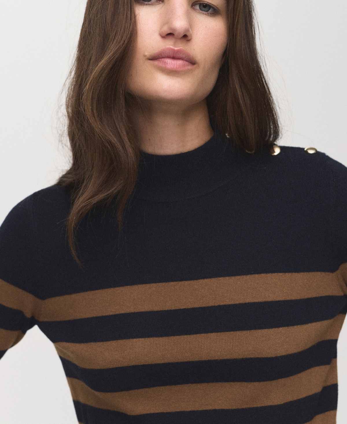 Mango Perkins Stripe Mock Neck Sweater In Brown