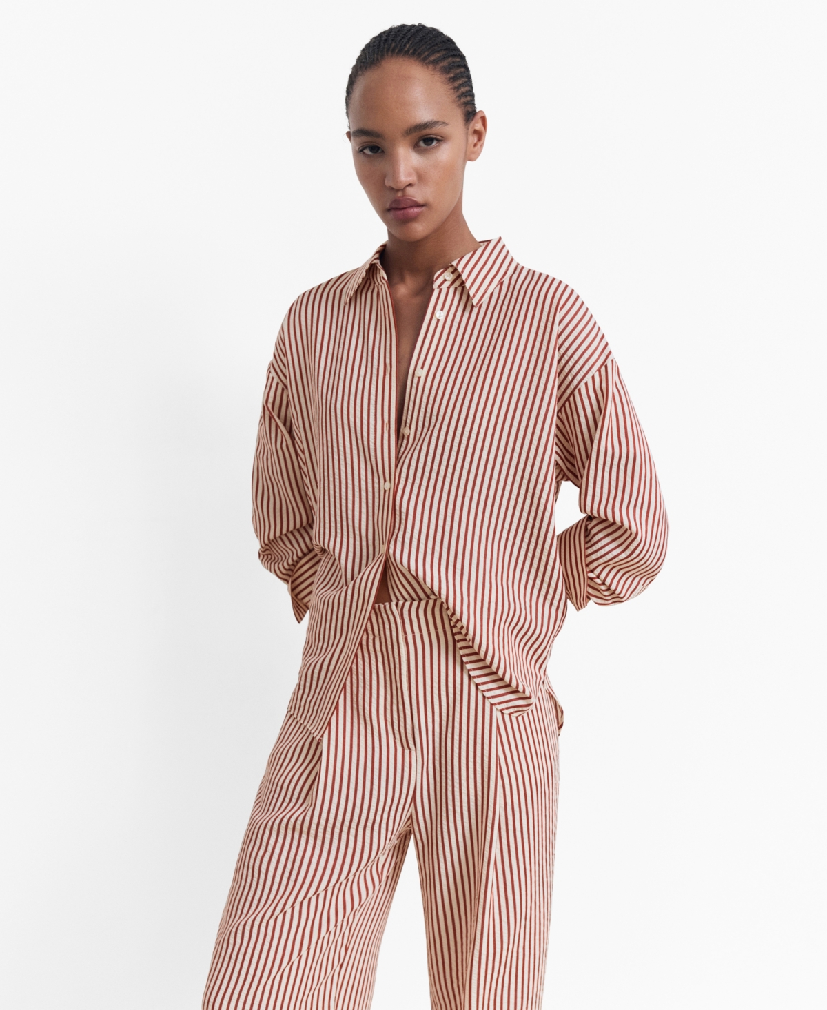 Mango Women's Pleated Striped Pants In Orange
