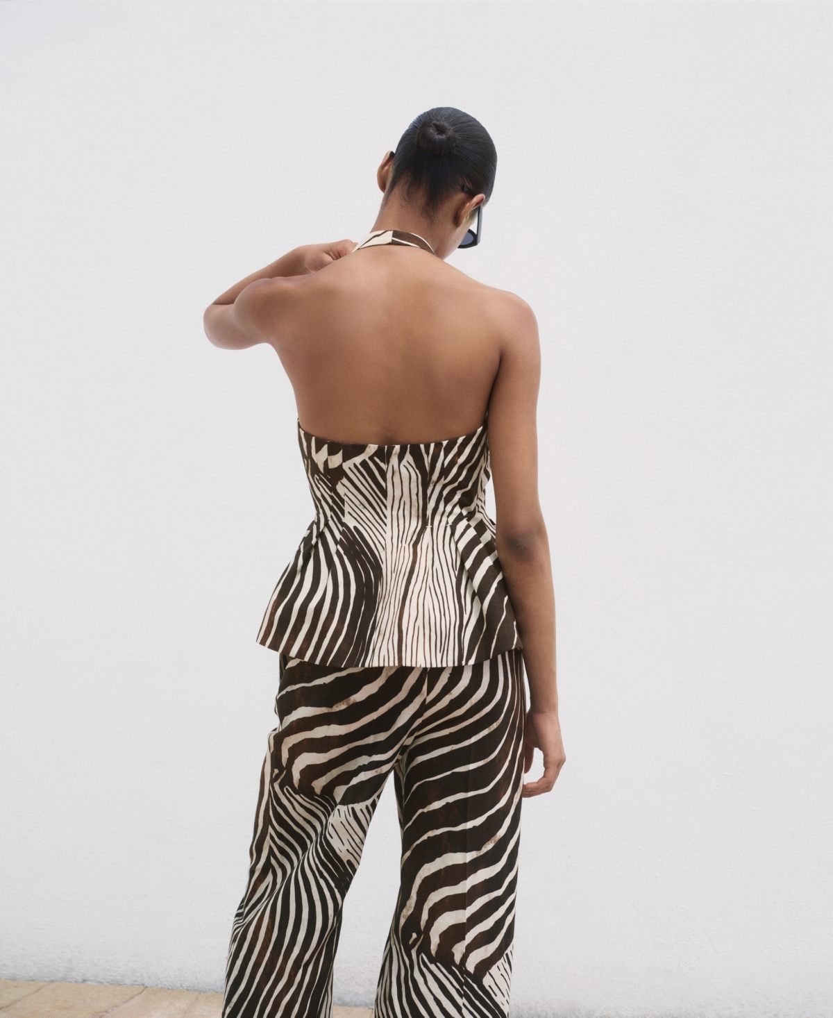 Mango Zebra Print Linen Vest Chocolate In Brown
