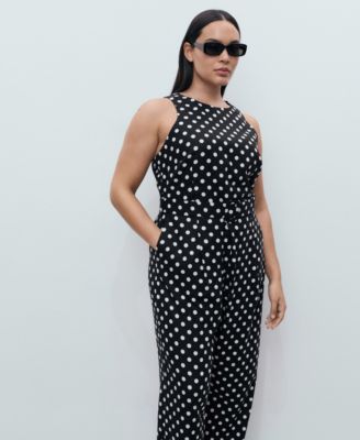Women's Polka-Dot Belt Linen Jumpsuit