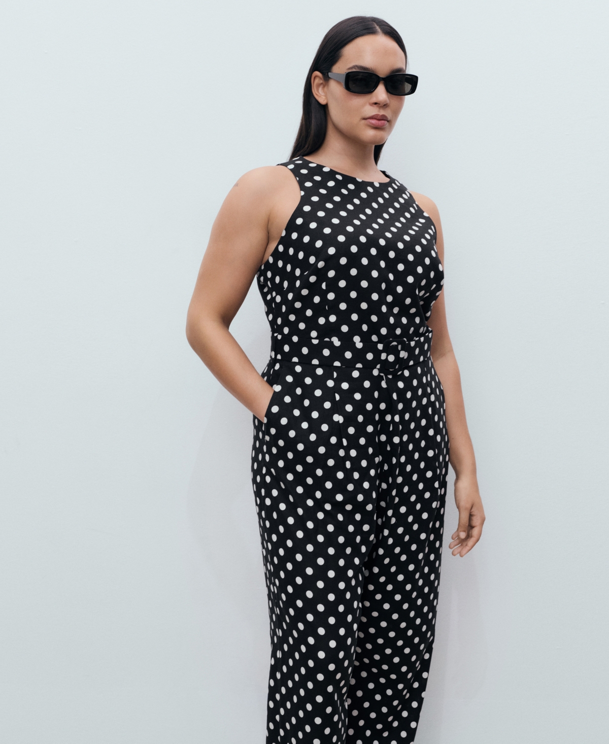 Mango Combinaison Lin Pois Avec Ceinture Noir - Femme - M -  In Animal Print