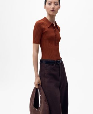 MANGO - Women's Polo Neck Ribbed Sweater