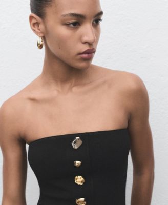 Women's Jewel Buttons Strapless Dress